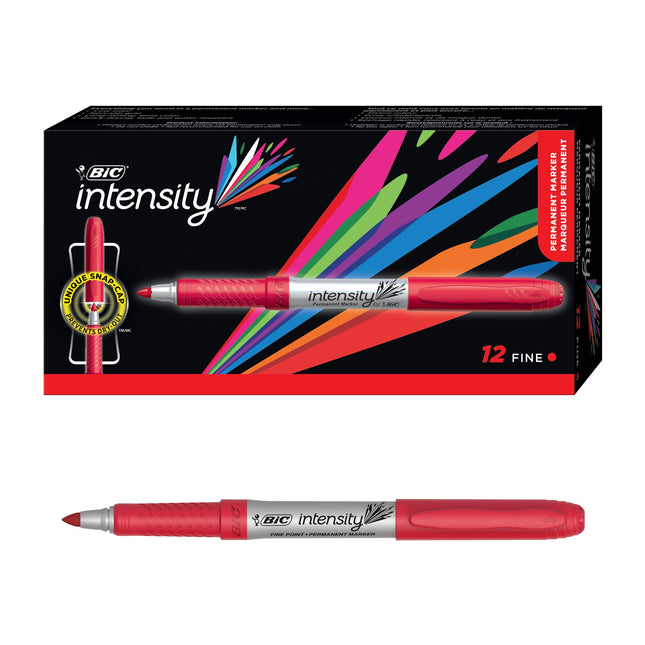 BIC Mark-It Permanent Marker, Fine Point, Red, 12 