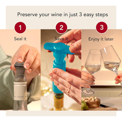 Vacu Vin Original Wine Saver with 6 Vacuum Bottle Stoppers – Wine Preserver Pump for Red or White Wine – Manual Air Remover System – Airtight Seal – Keep Wine Fresh Longer – Blue