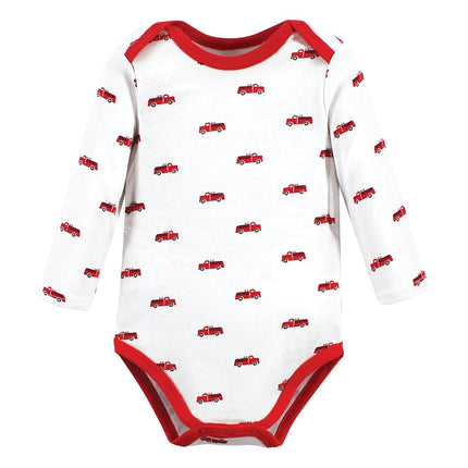 Hudson Baby unisex-baby Cotton Long-sleeve Bodysuits, Gray Fire Truck, 9-12 Months