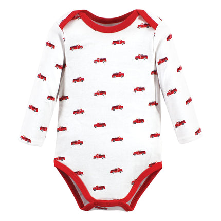 Hudson Baby unisex-baby Cotton Long-sleeve Bodysuits, Gray Fire Truck, 9-12 Months