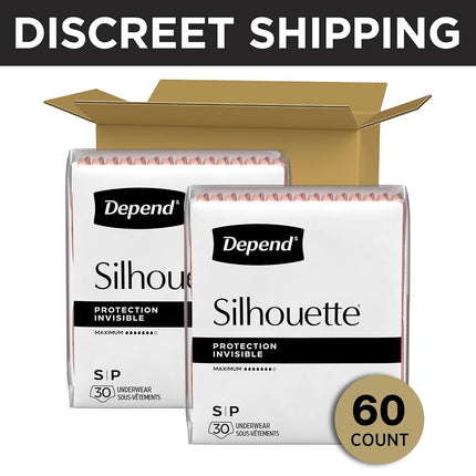 Depend Silhouette Incontinence and Postpartum Underwear for Women, Maximum Absorbency, Disposable, Small, Pink, 60 Count (2 Packs of 30) (Packaging May Vary)