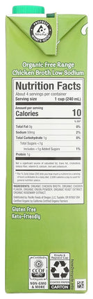 Pacific Natural Foods 32183 Pacific Natural Chicken Low Sodium Broth - 12x32 Oz