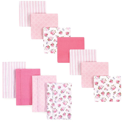 Luvable Friends Unisex Baby Cotton Flannel Burp Cloths and Receiving Blankets, 11-Piece, Garden, One Size