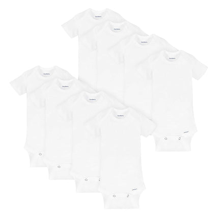 Gerber unisex-baby 8-pack Short Sleeve Onesies Bodysuits, Solid White, 24 Months