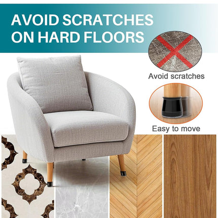 24 Pcs Chair Leg Floor Protectors Round, Silicone Felt Furniture Leg Pads Caps Covers for Hardwood Floors (Fit 15/16" to 1-5/16")