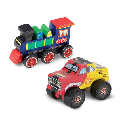Melissa & Doug Created by Me! Paint & Decorate Your Own Wooden Vehicles Craft Kit for Kids 2 Pack � Monster Truck, Train