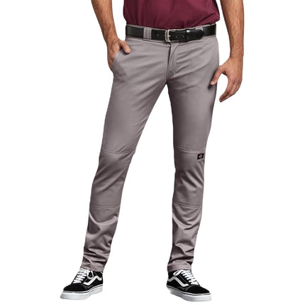 Dickies Mens Skinny Fit Double Knee Work Pants, Silver, 28W x 30L
