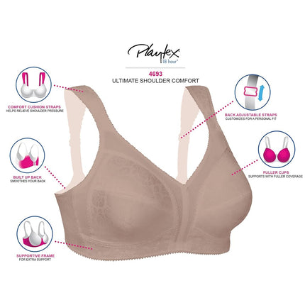 Playtex Women's Standard 18 Hour Original Comfort Strap Wire Free Bra, Signature Berry, 36C
