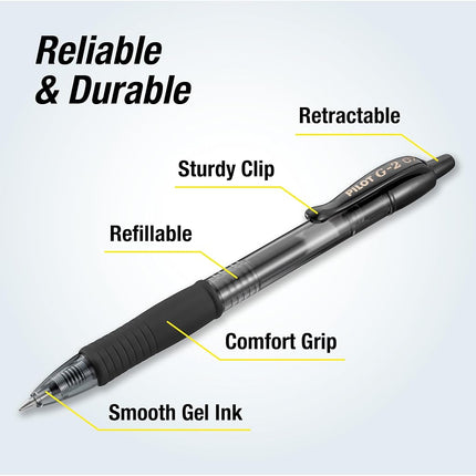 Pilot G2 Retractable Premium Gel Ink Roller Ball Pens, Fine Point, Black Ink, Dozen Box (31020)
