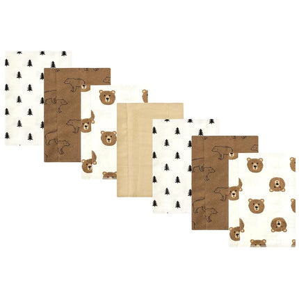 Hudson Baby Unisex Baby Cotton Flannel Burp Cloths, Brown Bear 7 Pack, One Size