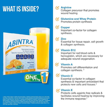 ABINTRA Specialized Wound Healing Nutritional Supplement Includes L-Arginine, Orange Flavor, 6 Packets, 27g Each, Made in The USA