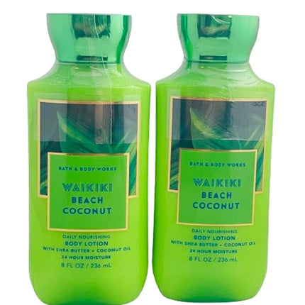 Bath & Body Works Bath and Body Works Waikiki Beach Coconut Super Smooth Lotion Sets Gift For Women 8 Oz -2 Pack (Waikiki Coconut) 16 Fl Oz