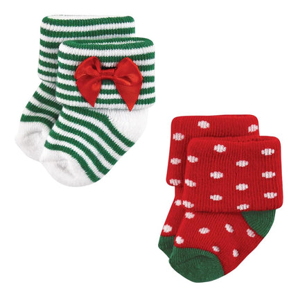 Hudson Baby Baby Girls' Cotton Rich Newborn and Terry Socks, 12 Days of Christmas Girl, 12-24 Months