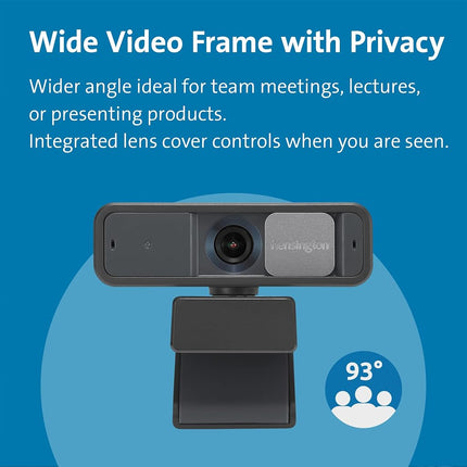 Webcam Kensington W2050 Pro 1080p avec autofocus, alimentation USB, 2 microphones intégrés avec réduction de bruit, objectif grand angle HD avec zoom, caméra PC pour visioconférences individuelles ou de groupe (K81176WW)