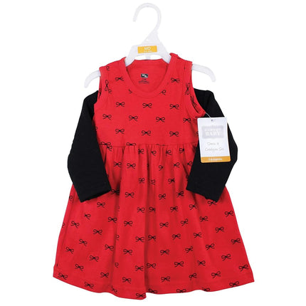 Hudson Baby Girls' One Size Quilted Cardigan and Dress, Red Black Bows, 2T