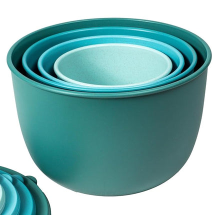Abode Homewares by TarHong Stackable Mixing Bowl Set with Lids for Mixing and Kitchen Storage, Set of 4, Aqua Tones