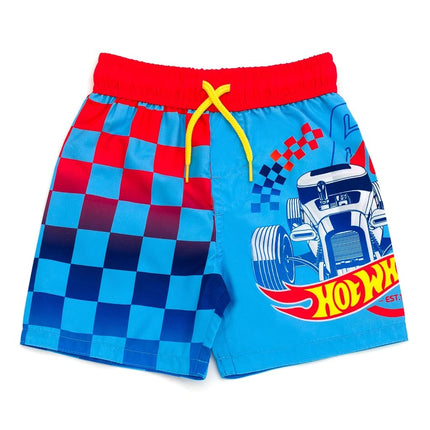 Hot Wheels UPF 50+ Swim Trunks Toddler to Little Kid Sizes (3T - 7-8), Blue, 3T