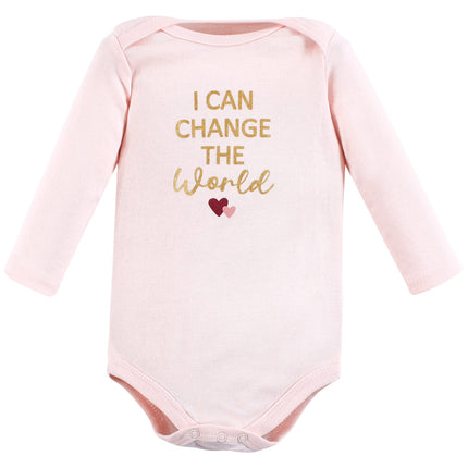Hudson Baby unisex-baby Cotton Long-sleeve Bodysuits, Girls World, 0-3 Months