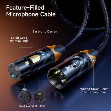 Cable Matters 3-Pack Color-Coded Premium Shielded XLR Cables - 6ft, Oxygen-Free Copper (OFC) XLR Microphone Cable Male to Female, Black