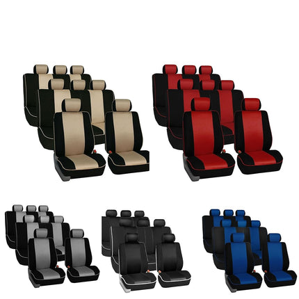 FH GROUP FH-FB063128 Three Row Cloth Car Seat Covers with Piping Airbag & Split Ready Gray / Black- Fit Most Car, Truck, Suv, or Van