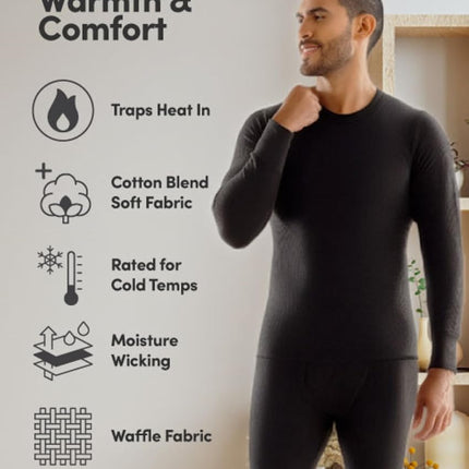 Fruit of the Loom Men's Recycled Premium Waffle Thermal Underwear Long Johns Bottom (1, 2, 3, and 4 Packs) Pajama, Black/Black/Natural, 4X-Large (Pack of 3)