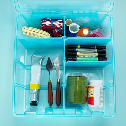 ArtBin Super Satchel Double Deep, Portable Art & Craft Organizer with Handle, [1] Plastic Storage Case, Aqua Mist, Polypropylene