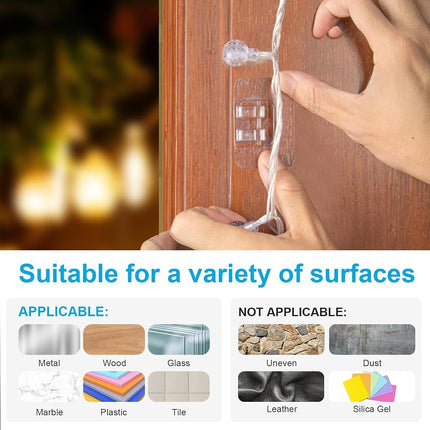 TidyHelper 100 PCS Hooks for Outdoor String Lights, Heavy Duty Clear Cable Clips with Waterproof Adhesive Sticky Strips, UV-Resistant Christmas Light Clips for Outside Metal Roof Porch Patio Decor