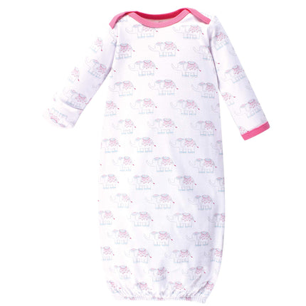 Luvable Friends Unisex Baby Cotton Gowns, Girl Elephant Hearts, Preemie/Newborn, Girl Elephant Hearts, Preemie-Newborn