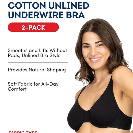 Soutien-gorge confort extrême extensible en coton Fruit of the Loom pour femme, teinte noire/blanc 86ck, 38D