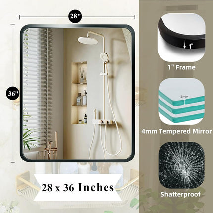 OBESTIK 28x36 Black Rectangle Bathroom Mirrors for Over Sink, Bathroom Vanity Mirror for Wall, Black Metal Frame Rectangular Mirror for Restroom Powder Room Toilet, Shatterproof, Tempered Glass