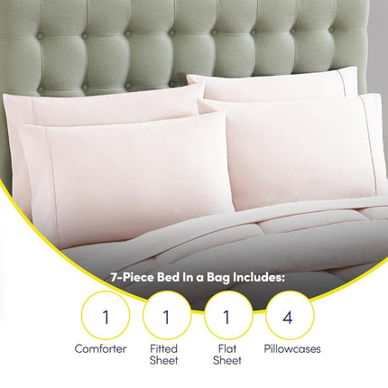 California King Comforter Set - Soft & Breathable 7-Piece Bedding Collection - 1 Comforter, 1 Fitted Sheet, 1 Flat, 4 Pillowcases - Deep Pocket - Premium Quality - Ideal for All Seasons, Pale Pink