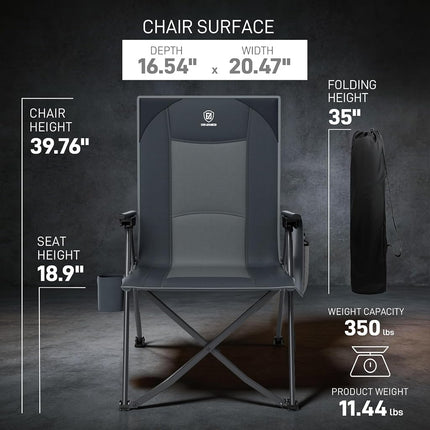 EVER ADVANCED Luxury Camping Chair Folding for Adults Heavy Duty 350lbs, Garden Chair Reclining Padded with Cup Holder Side Pocket, Foldable with 4-Position Adjustable Back, Grey