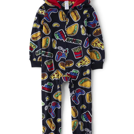 The Children's Place Boys Long Sleeve Zip Up Fleece Pyjamas One Piece Pyjamas, Fast Food, XS