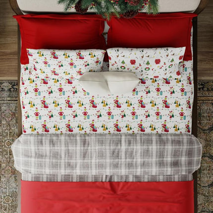 Grinch by Dr. Seuss Holiday & Christmas Bedding Super Soft 100% Cotton Flannel Sheet Set, Queen, (Officially Licensed Product) by Franco