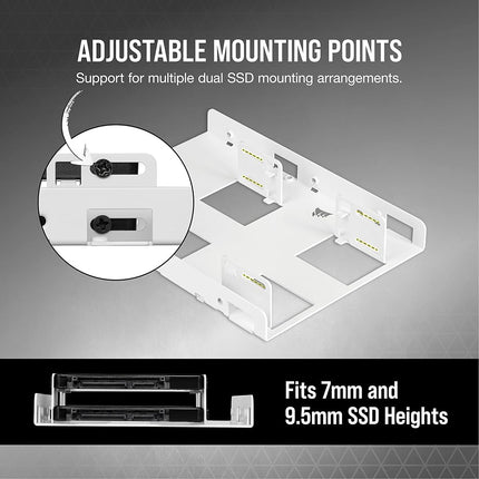 Corsair Dual SSD Mounting Bracket (3.5” Internal Drive Bay to 2.5", Easy Installation) White