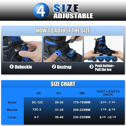 Nattork Kids Inline Skates Adjustable Light up Wheels Blades Roller for Boys Girls- TeenYouth Age 8-12 - Cool Racing Car Decorations Indoor Outdoor Blue