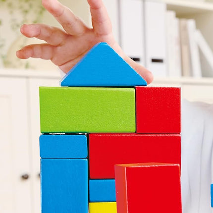Hape Maple Blocks Kids Wooden Building Blocks Stacking Wooden Block Educational Toy Set for Toddlers, 50 Brightly Coloured Pieces in Assorted Shapes and Sizes