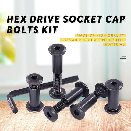 Swpeet 120Pcs M6x16mm/20mm/25mm/30mm/35mm Carbon Steel Black Hex Drive Socket Cap Bolts Barrel Nuts Kit with 1Pcs Allen Wrench, Screw Post Fit for Furniture Countsunk Belt Buckle Leather Binding Bolts