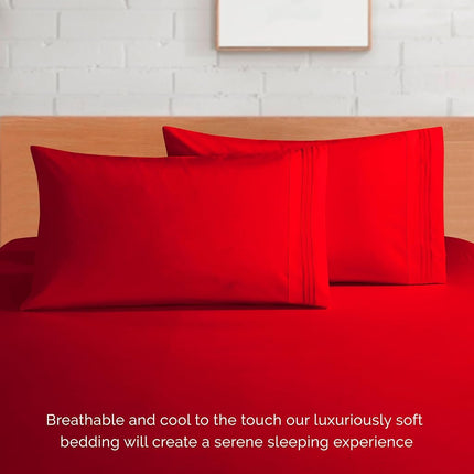 Elegant Comfort Luxurious 1500 Premium Hotel Quality Microfiber 4-Piece Sheet Set, 18-24 Inches Deep - Extra Deep Pocket Sheets - Ultra Soft 4PC Deep Pocket Sheets, King, Red