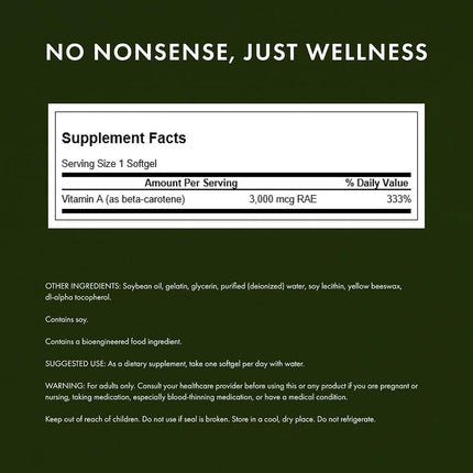 Swanson Beta-Carotene (Vitamin A) 10000 Iu (3000 mcg) 250 Sgels