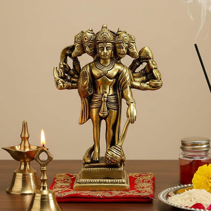 eSplanade Brass Panchmukhi Hanuman Anjaneya Pavan Putra Bajrangbali Idol Murti Moorti Statue - 6.5 inches | Pooja Idols
