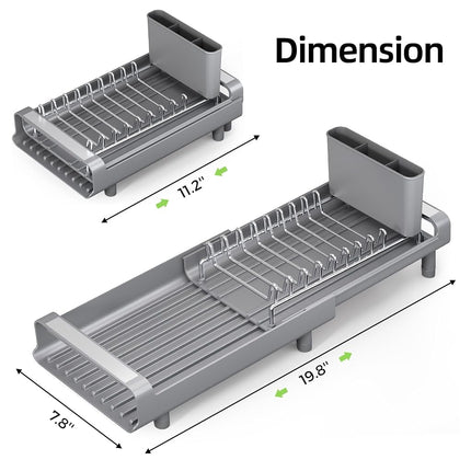 TOOLF Expandable Dish Rack, Compact Dish Drainer, Stainless Steel Dish Drying Rack with Removable Cutlery Holder, Anti Rust Plate Rack, Small Sink Drainer for Sink or Kitchen Countertop