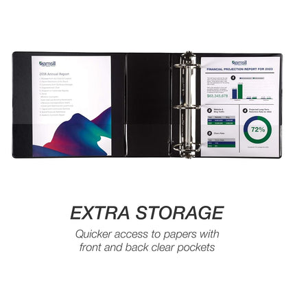 Samsill Durable 5 inch 3 Ring Binder, Made in USA, Locking D Ring 100% Recycled Chipboard, Black, 6 Pack