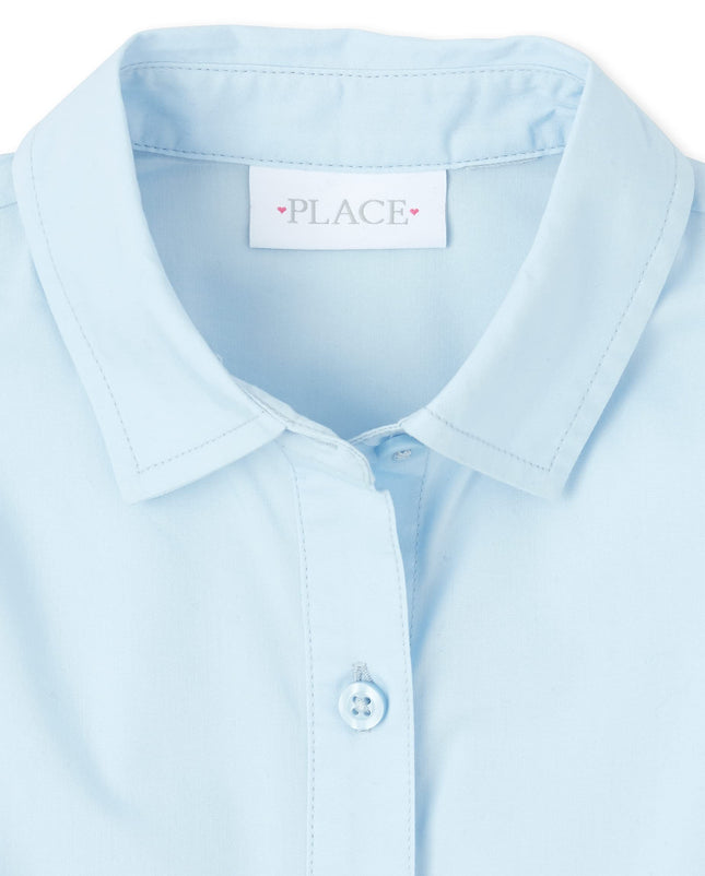 The Children's Place Girls' Short Sleeve Woven Top, Party Blue, M (7/8)