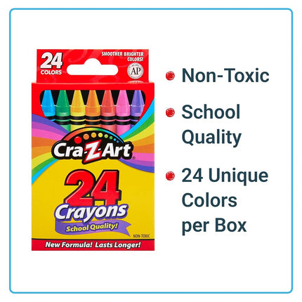 Cra-Z-Art Crayons, Bulk Pack, 24 Count, 24 Packs of Crayons, Bulk School Supplies for Classroom, Back to School Essentials