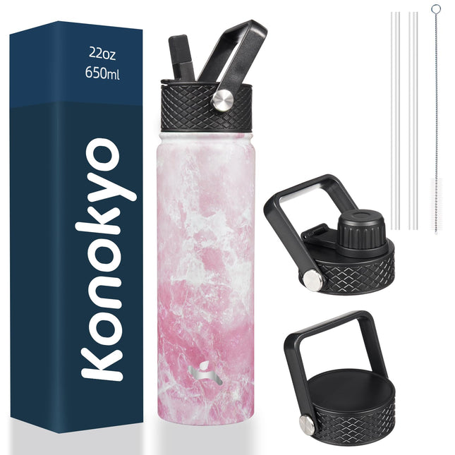 Konokyo Insulated Water Bottle with Straw,22oz 3 L