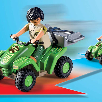 Quad del explorador de Playmobil con T-Rex