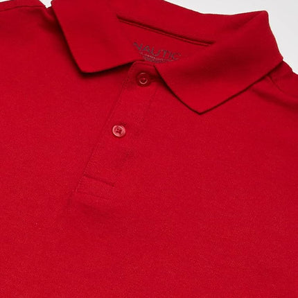Nautica Boys' School Uniform Long Sleeve Polo Shirt, Button Closure, Comfortable, Breathable Fabric, Red, 14-16 Husky