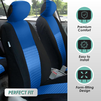 FH GROUP FH-FB060217 Three Row Trendy Elegance Car Seat Covers w. 7 Headrests, Airbag compatible and Split Bench, Blue / Black color- Fit Most Car, Truck, Suv, or Van