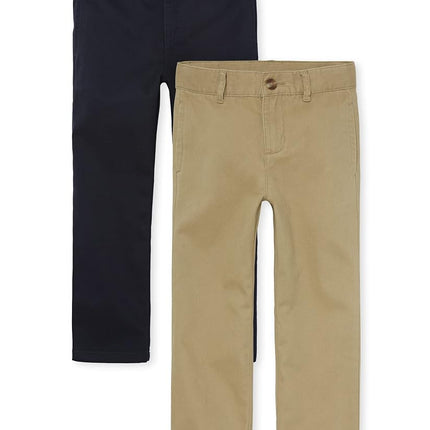 The Children's Place Boys' Stretch Chino Pants, Flax/New Navy 2-Pack, 6